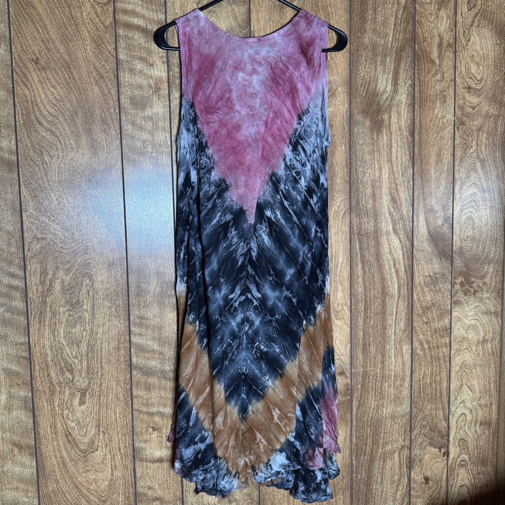 S.R. Fashion Tie Dye Embroidered Rayon Tank Dress Boho Coachella Indie Free Size